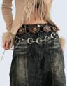 pu leather buckle chain belt+moon chain