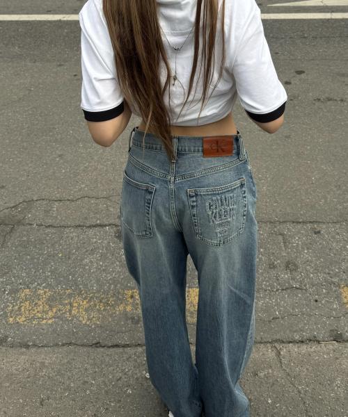 인더시티 여성 와이드레그 진 미드블루 47F453G Q1B