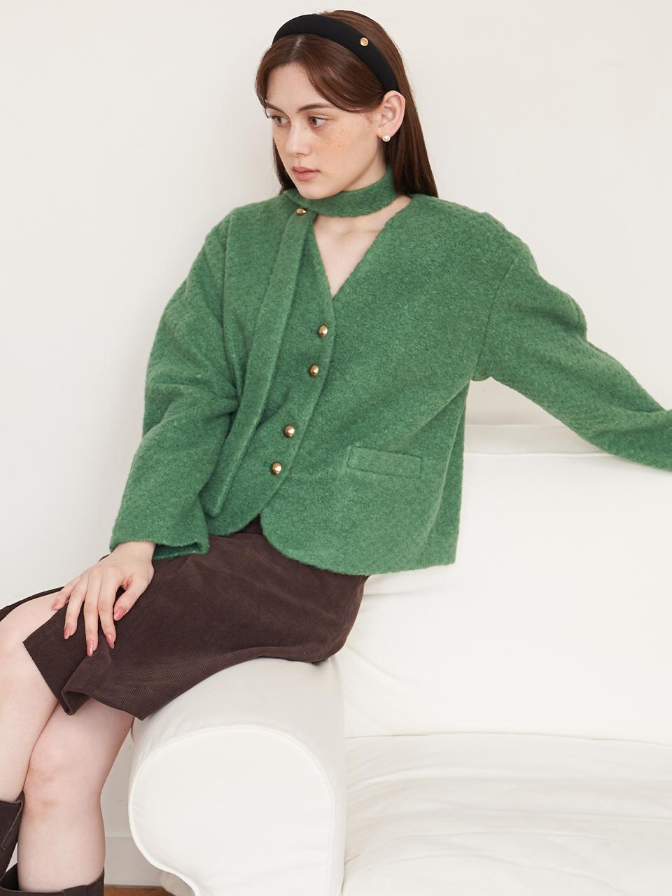 [에프코코로미즈] coco v neck boucle cardigan GR