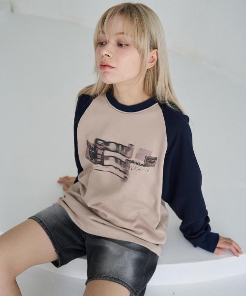 블러 캣 래글런 스웻셔츠(베이지)