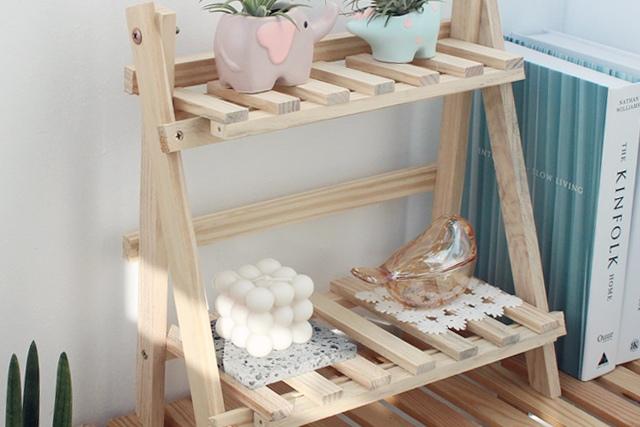 2단 원목 화분 받침대 (원목선반 책상정리대)