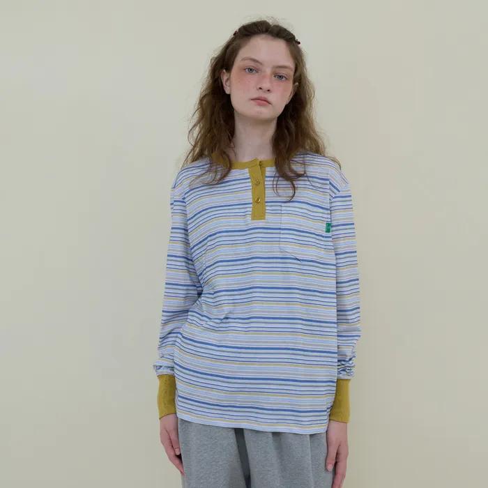 228. Henley Stripe T _ Yellow