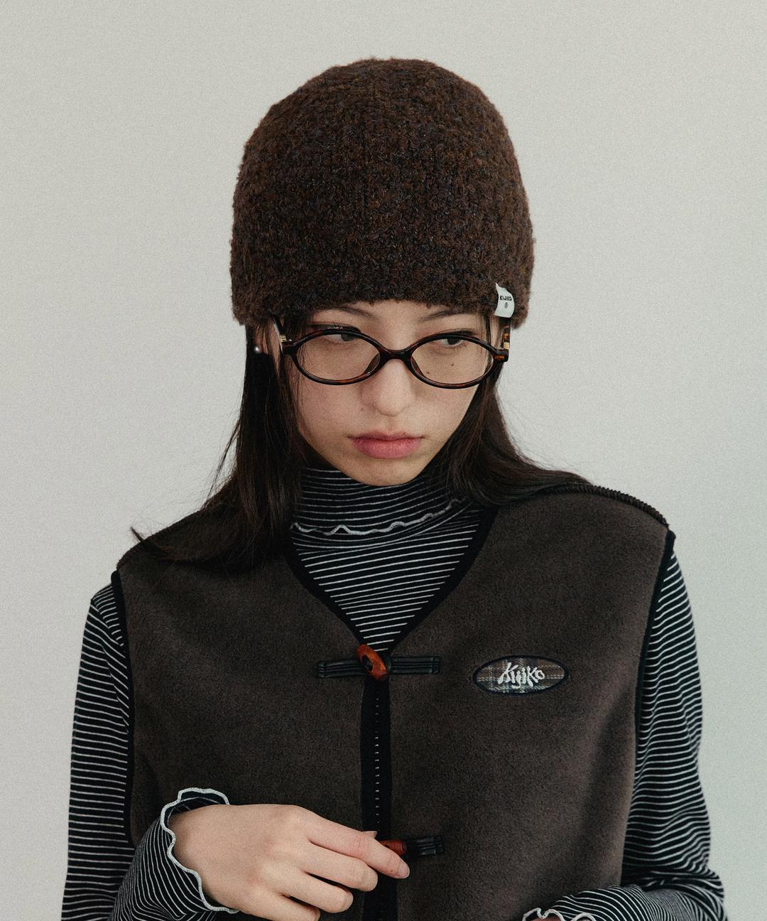 Boucle Blend Knit Beanie Brown