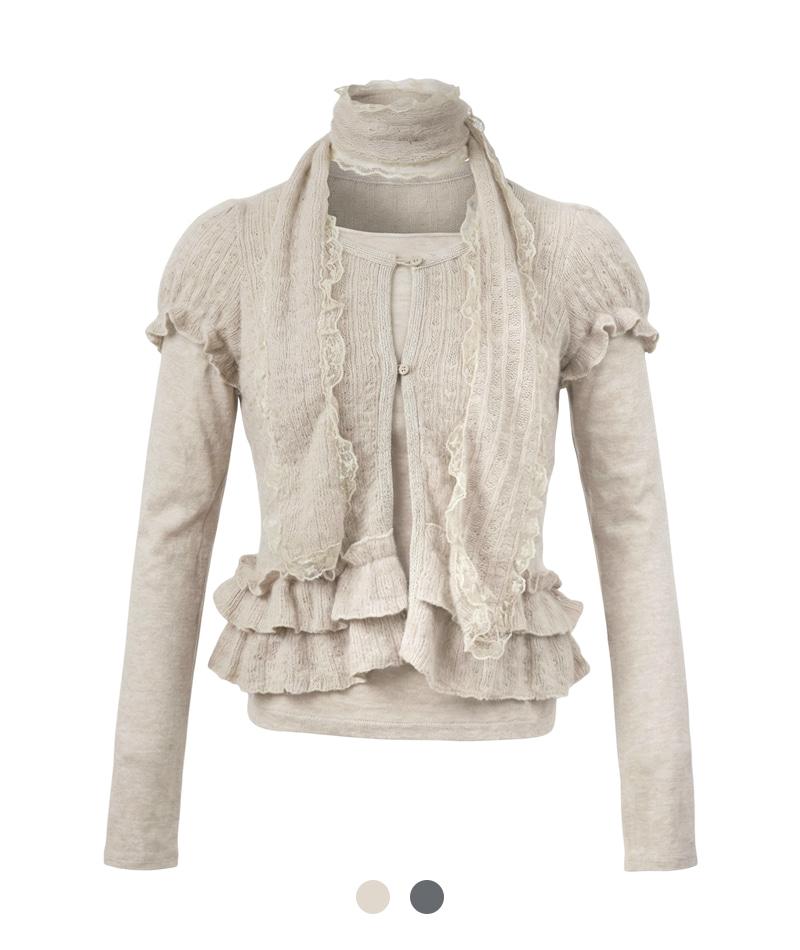 알레나 프릴 레이어 니트 탑 세트