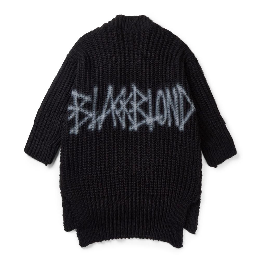 BBD Graffiti Logo Draped Flow Knit Cardigan (Black)