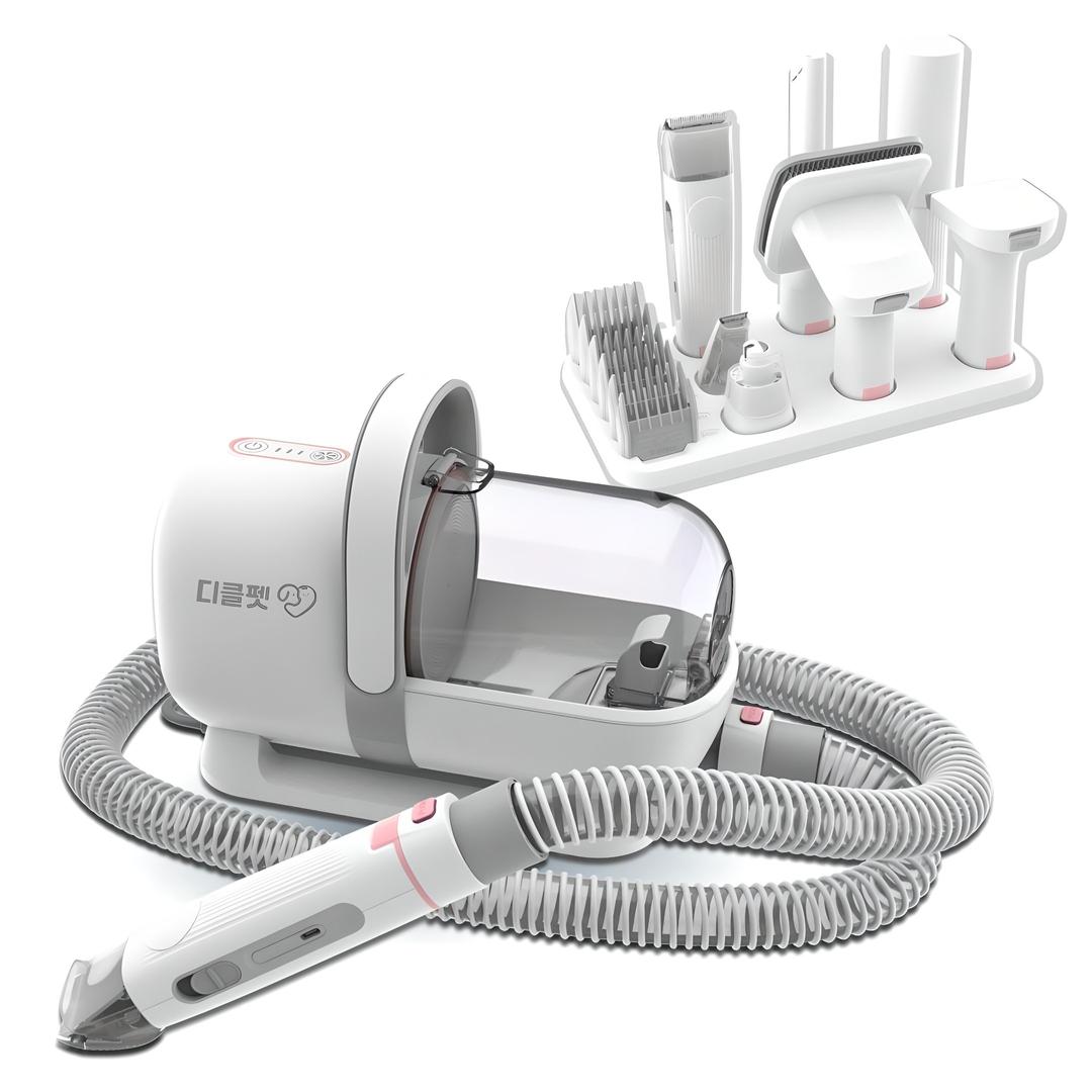 디클펫 7in1 진공 흡입 미용기 CLM1 강아지 고양이 무선 바리깡 애견 이발기 클리퍼 트리머 브러쉬, 화이트, 1개