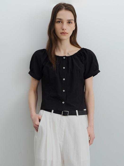 Shirring half blouse (black)