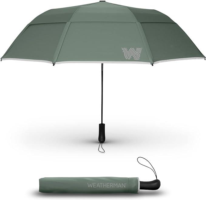Weatherman Umbrella - Collapsible Umbrella - Windproof Umbrella Resists Up to 55 MPH Winds (Sage)