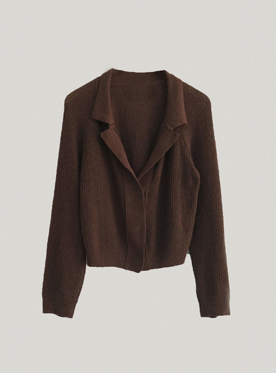 Cotton boucle collar cardigan, brown *당일발송