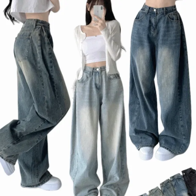 색감맛집[핏보장🖤/숏&롱,XL~] 카시오 빈티지 워싱 사이드 핀턱 하이웨스트 롱 로우 와이드 데님 팬츠 바지 청바지 키작녀 키큰녀 빅사이즈