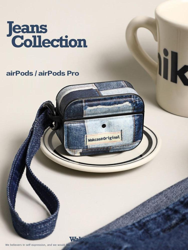 수심 Wakcas 에어팟 데님 케이스 레트로 Y2K 힙한 감성 패딩 jeans 청바지