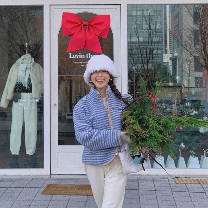 겨울 도톰 스트라이프 후리스 점퍼 자켓 러빈데어