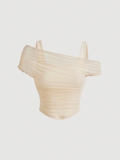 SHEIN MOD 메시 시어 아프리콧 여성 탱크 탑