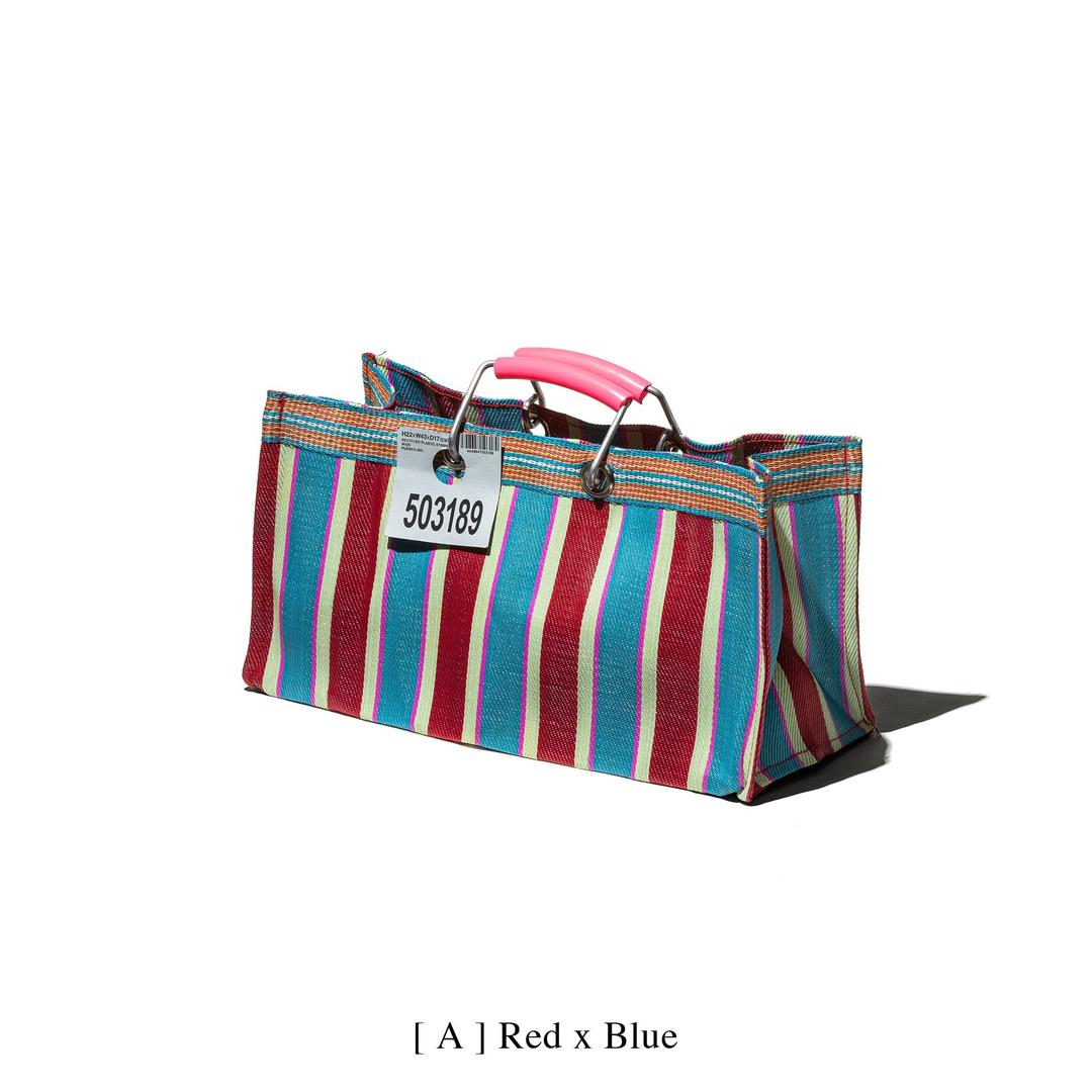 RECYCLED PLASTIC STRIPE BAG / Wide - [ A ] Red x Blue