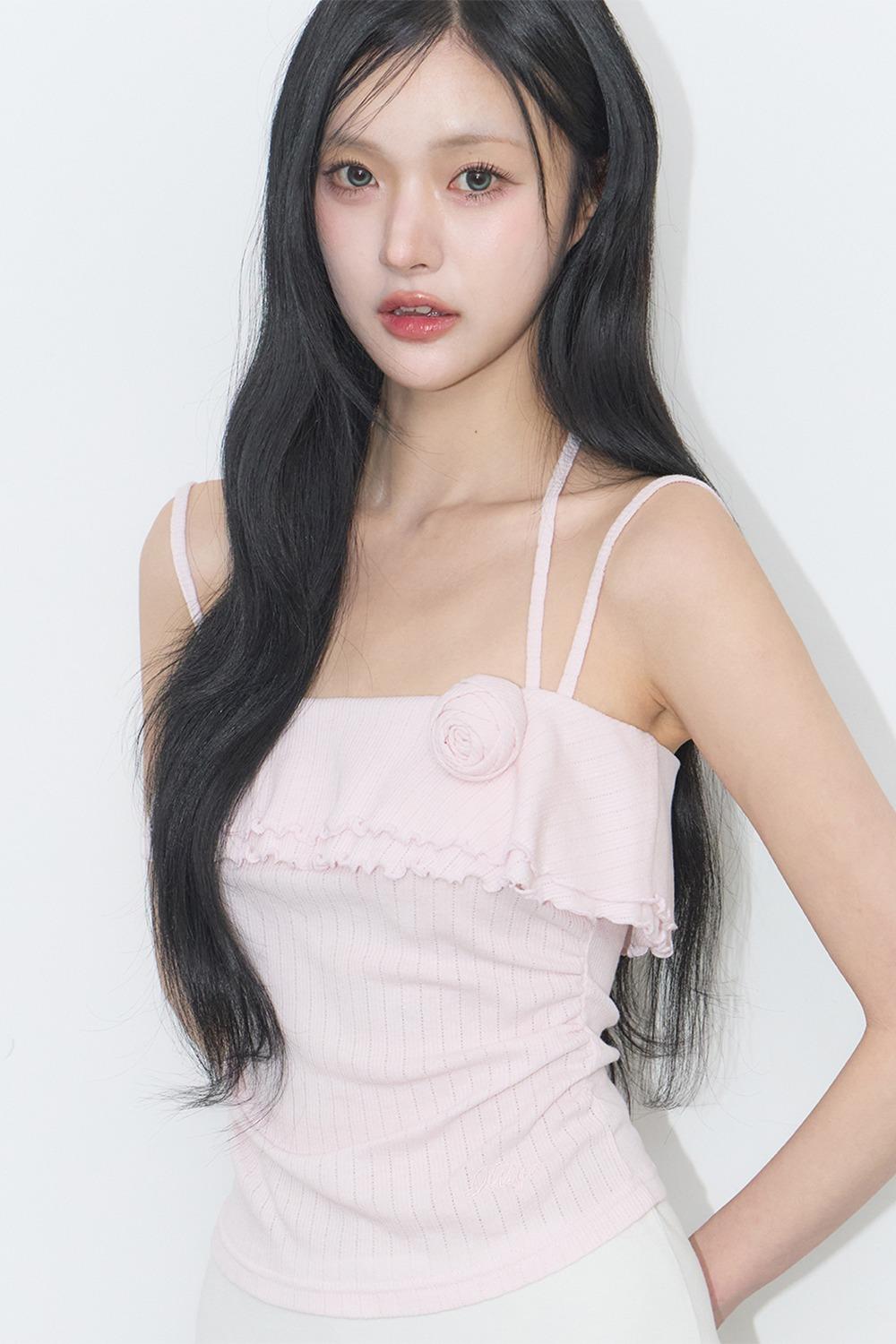 로즈 러플 슬리브리스 핑크