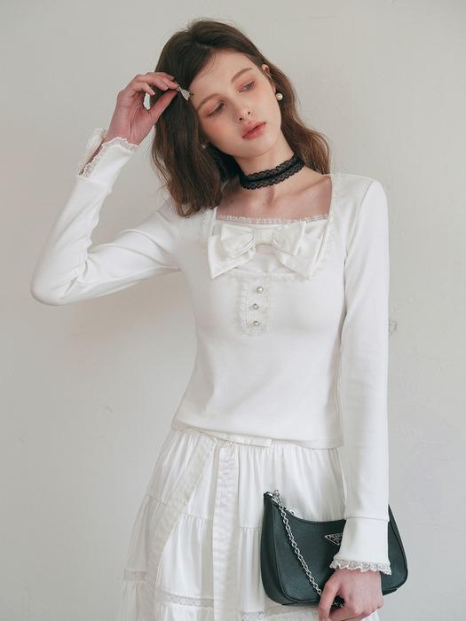 Cest_Ribbon square neck long sleeve top