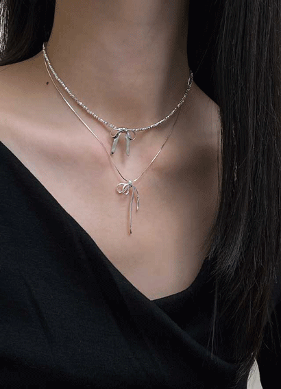 925실버 하프 리본 뱀줄 은목걸이