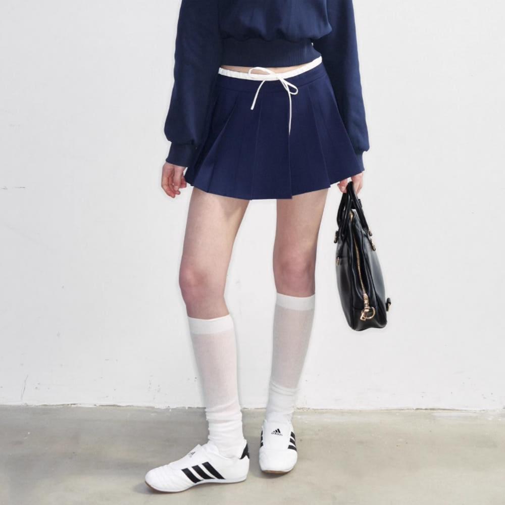 NS76 스커트 스위트 캐주얼 로우웨스트 드로스트링 플리츠 A라인 스커트