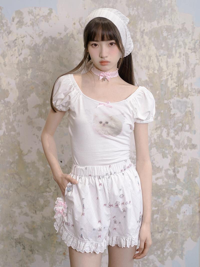 Angel Heart Cat Bunny Bow Cute T-Shirt [2color]