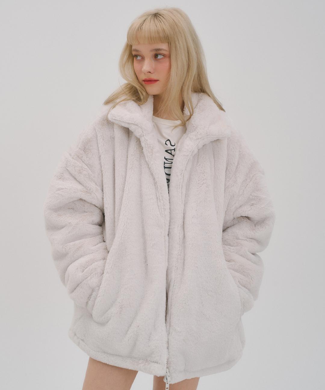 밍크 퍼 하이넥 점퍼 아이보리