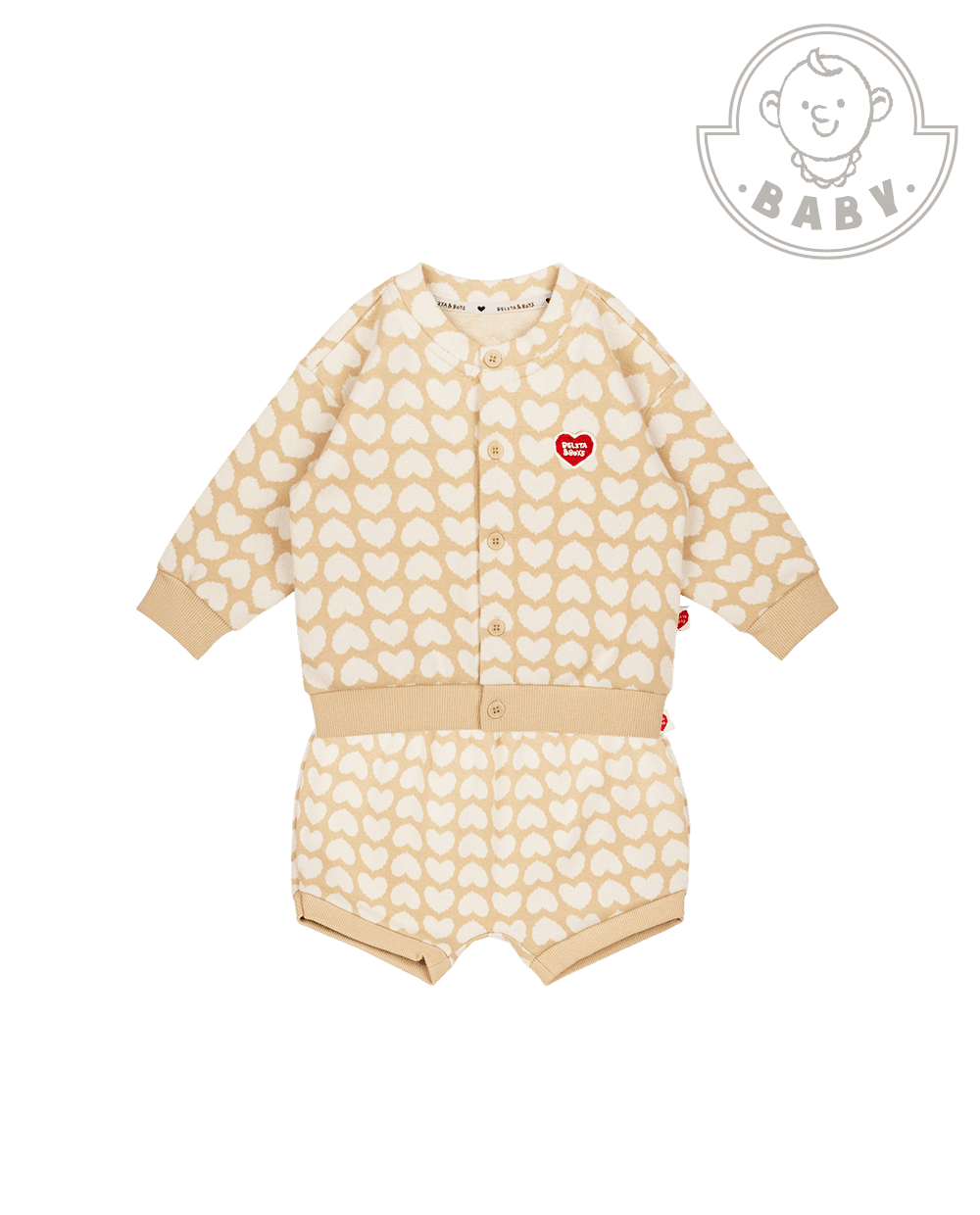 [BABY SET] Beige BB Heart Pattern Knit Cardigan & Bloomers