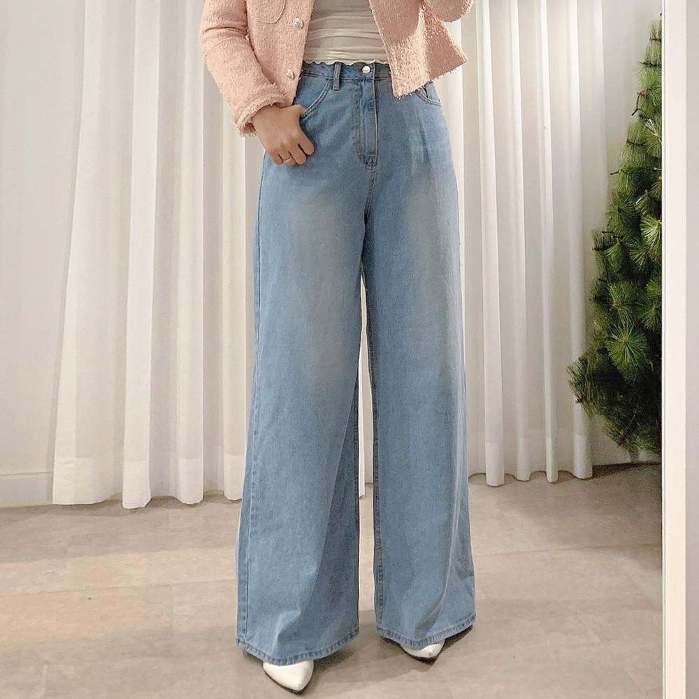 프링 연청 와이드 통 데님