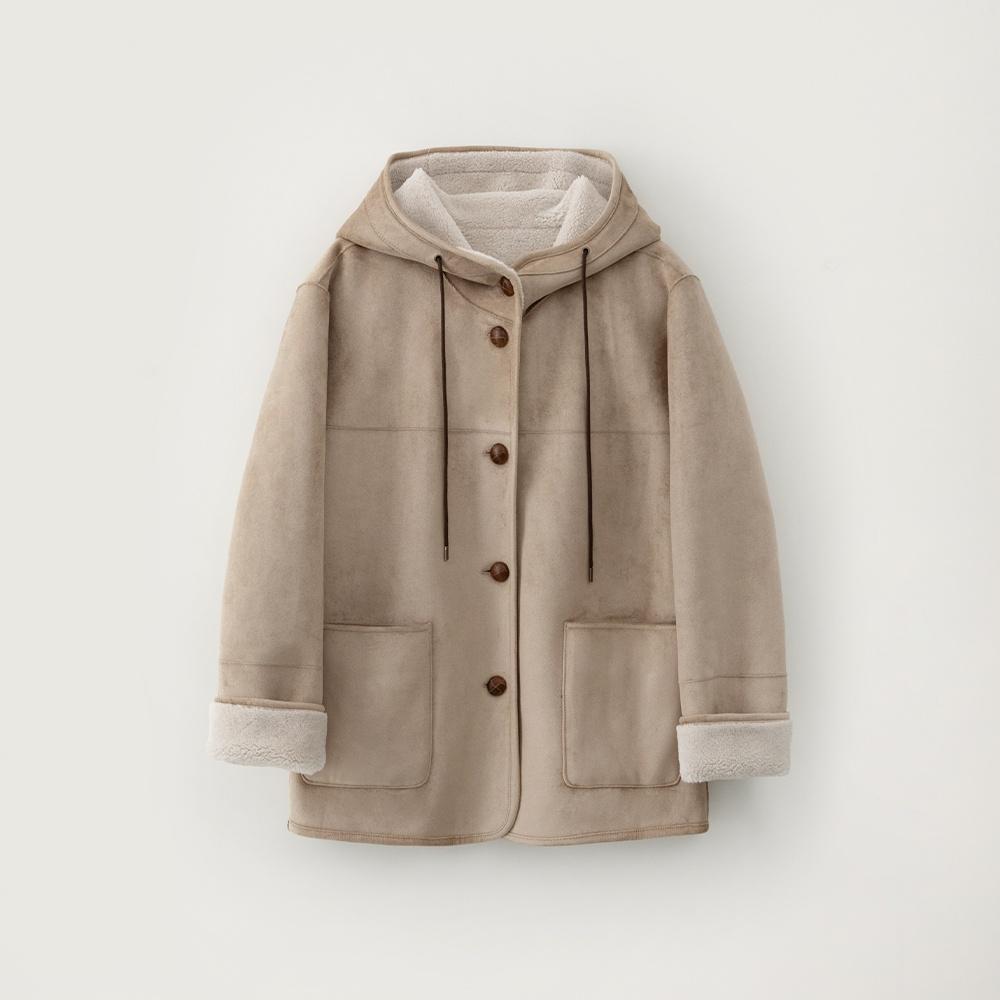 [예약배송] 후드 시어링 리버시블 무스탕_Ivory