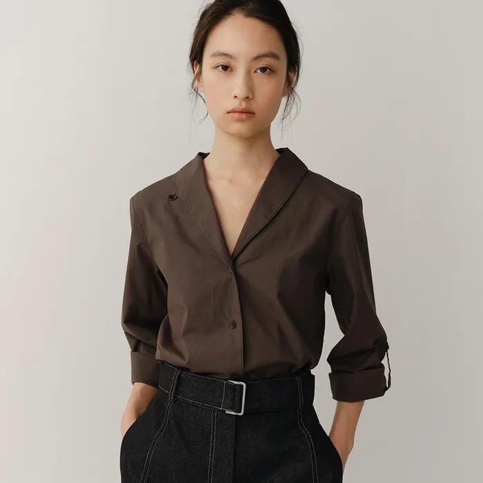 Marcella Shawl Collar Shirt Slate Khaki