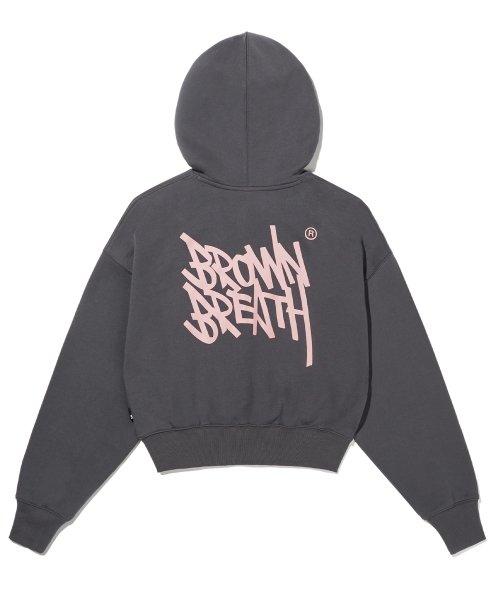 W TAG CROP HOODIE - CHARCOAL