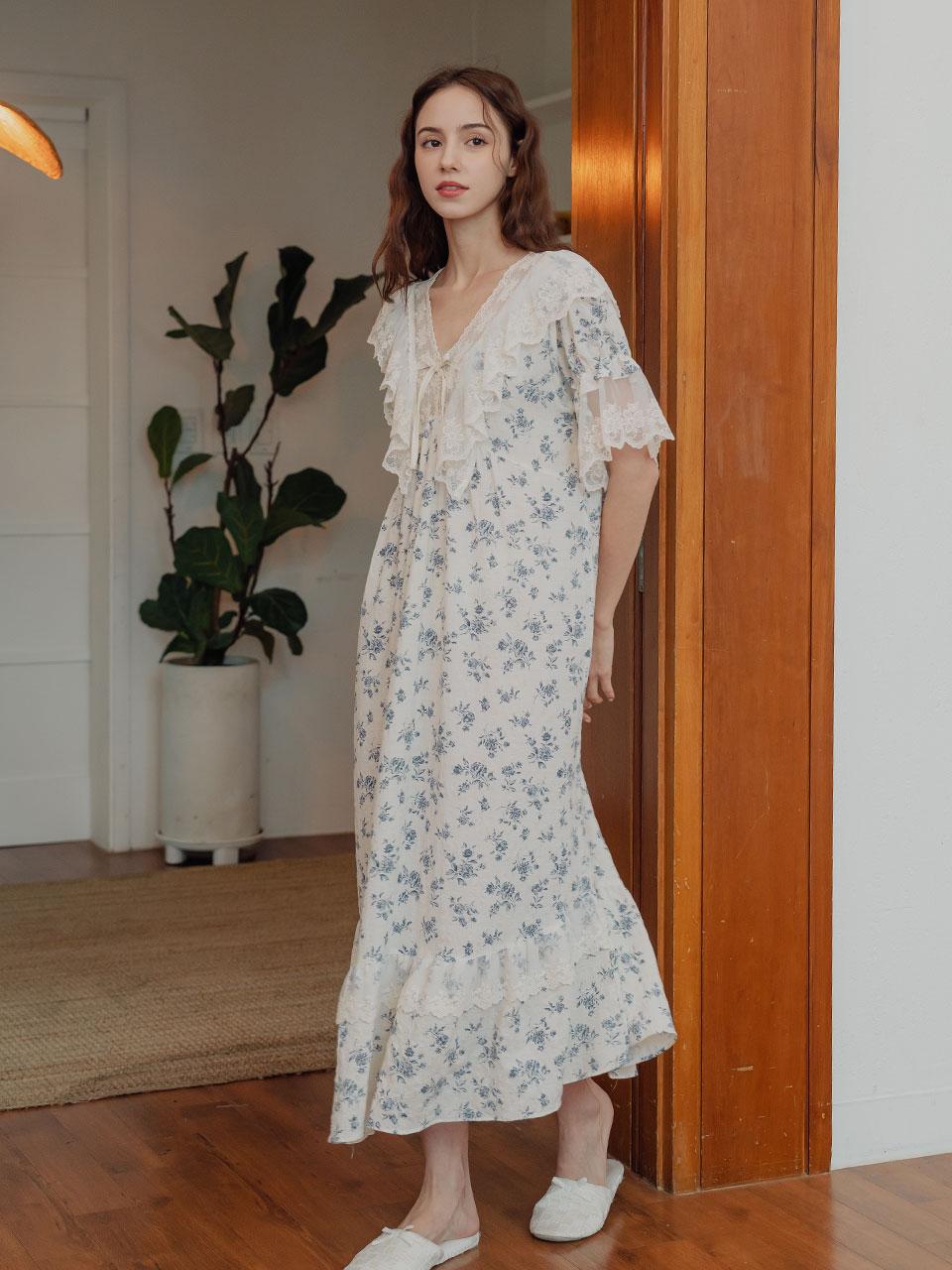 여성 메르시 레이온혼방 반소매 원피스 잠옷 23-03931