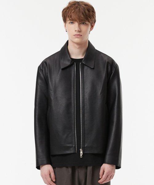 크롭 비건 레더 자켓 블랙