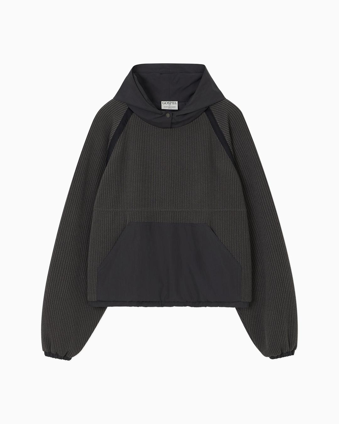 WOVEN BINDING KNIT HOODIE / DARKGRAY BLACK