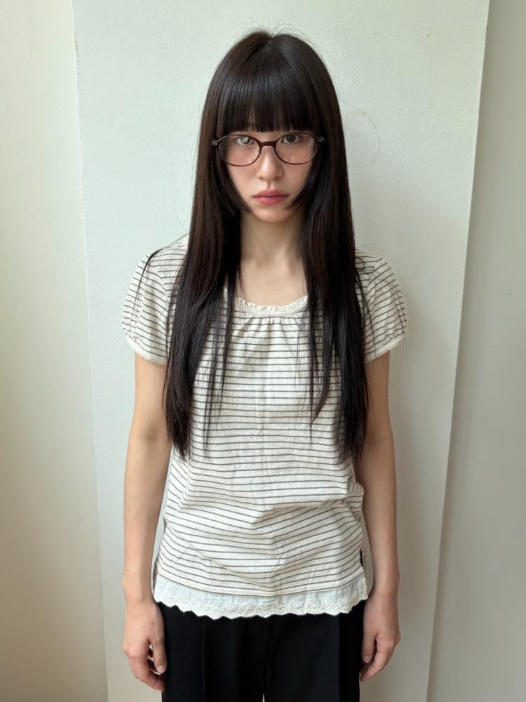 레이스 스트라이프 티셔츠
