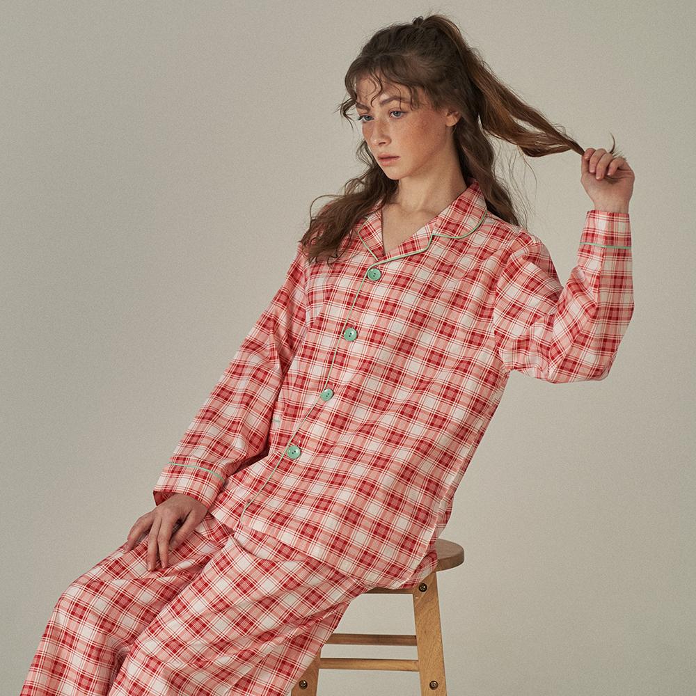 순면 베이직 레드 체크 세트 여성 커플 잠옷