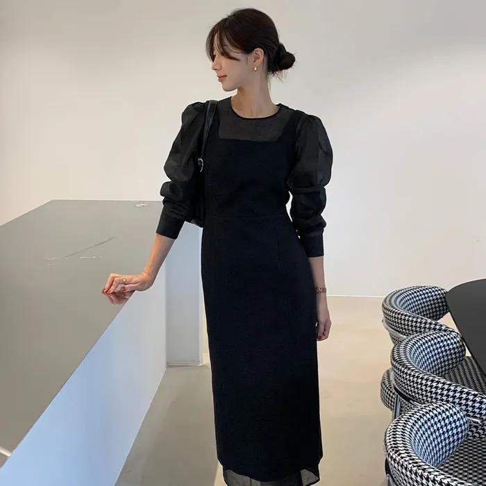 [영은 착용][4차 리오더]Sheer Layered Tie Dress[LMBEAUDR803]-Black