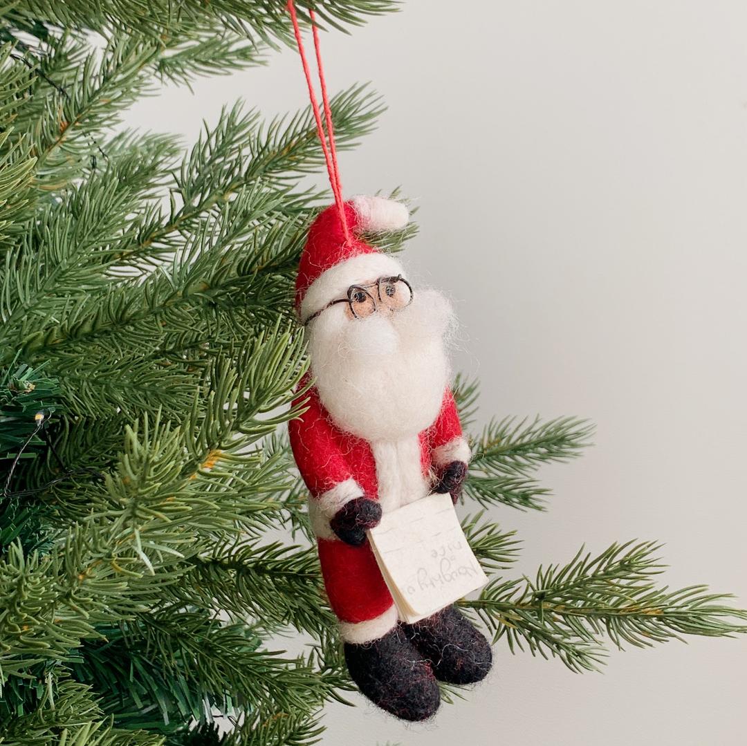 Handmade Needle Felt Naughty Santa ornament