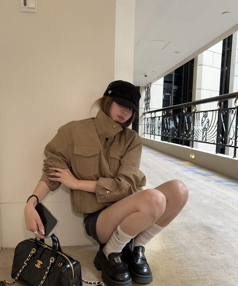 하이넥 스웨이드 집업 블루종