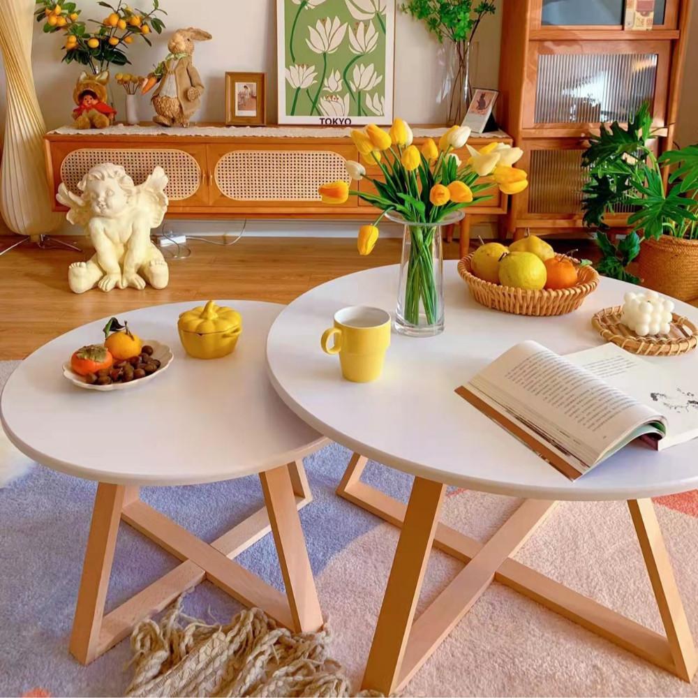 확장형 원목 원형 홈카페테이블 거실협탁 산다라박테이블 2color