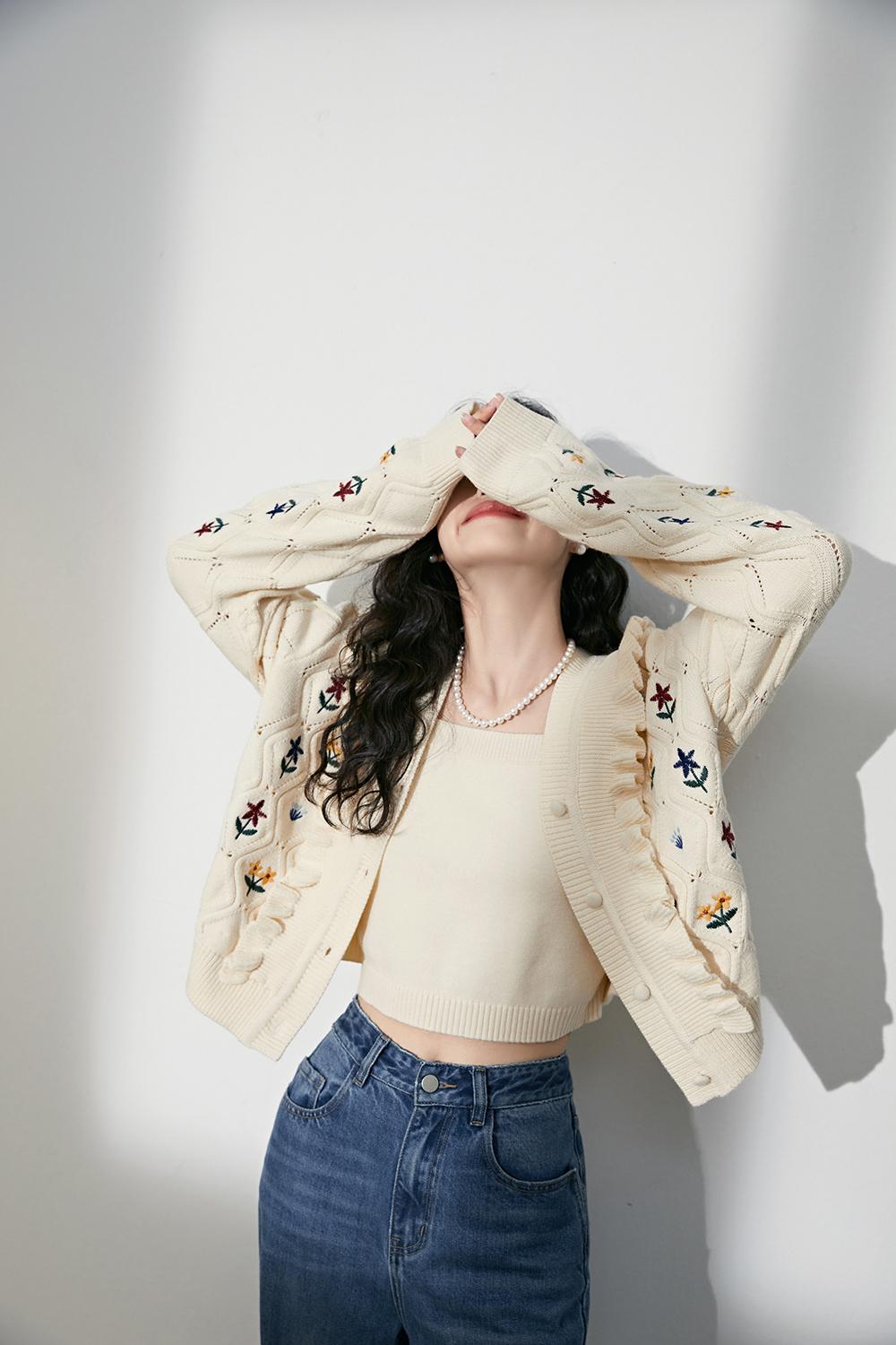 French Design V-Neck Knit Cardigan