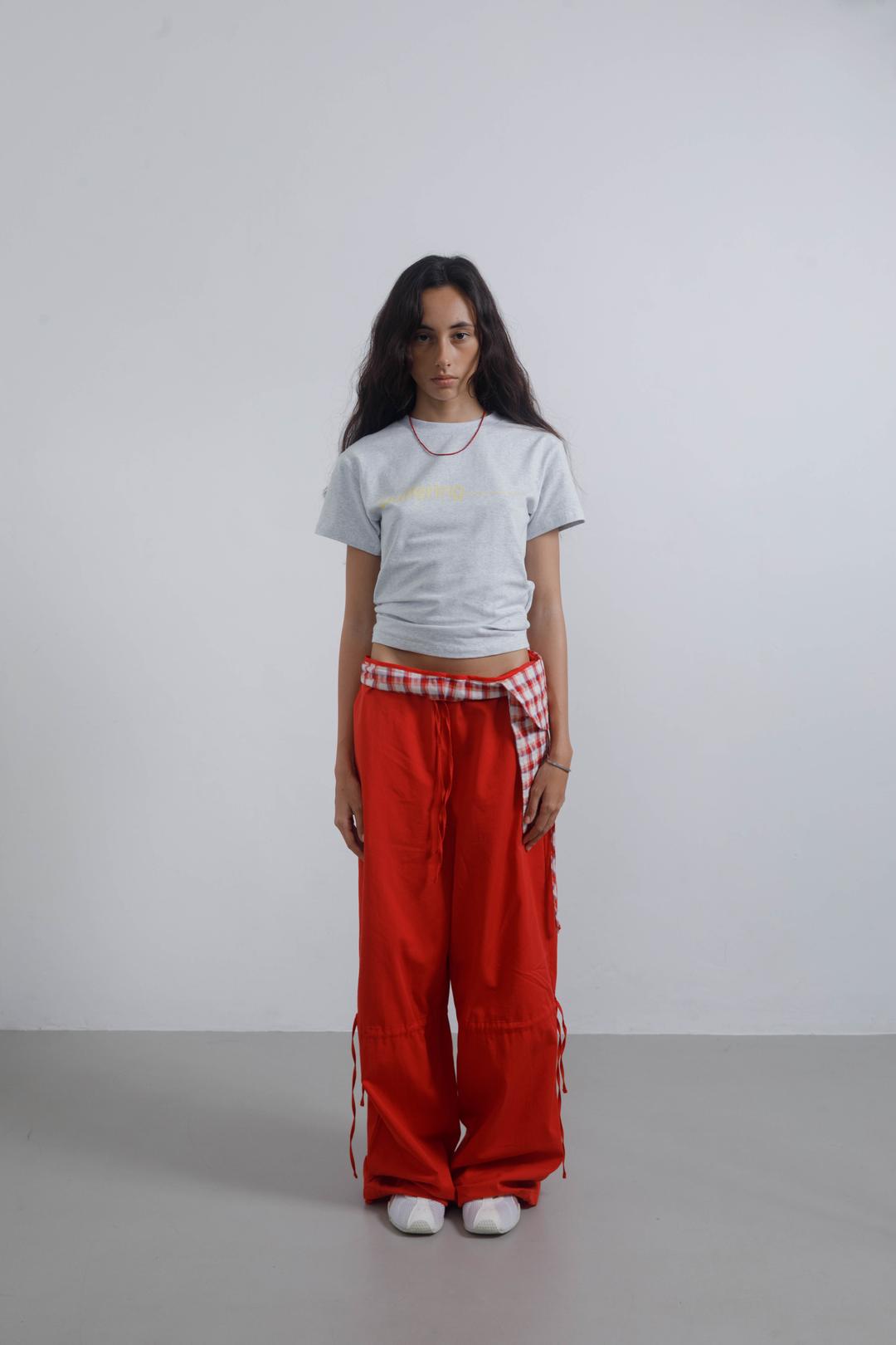 BUFFERING FITTED WAIST CROP T-SHIRT GRAY