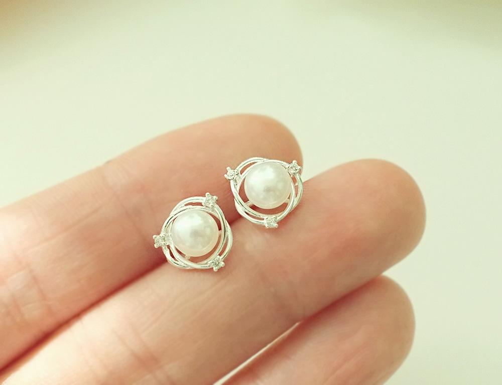925 SILVER Pearl gemstone wire earrings