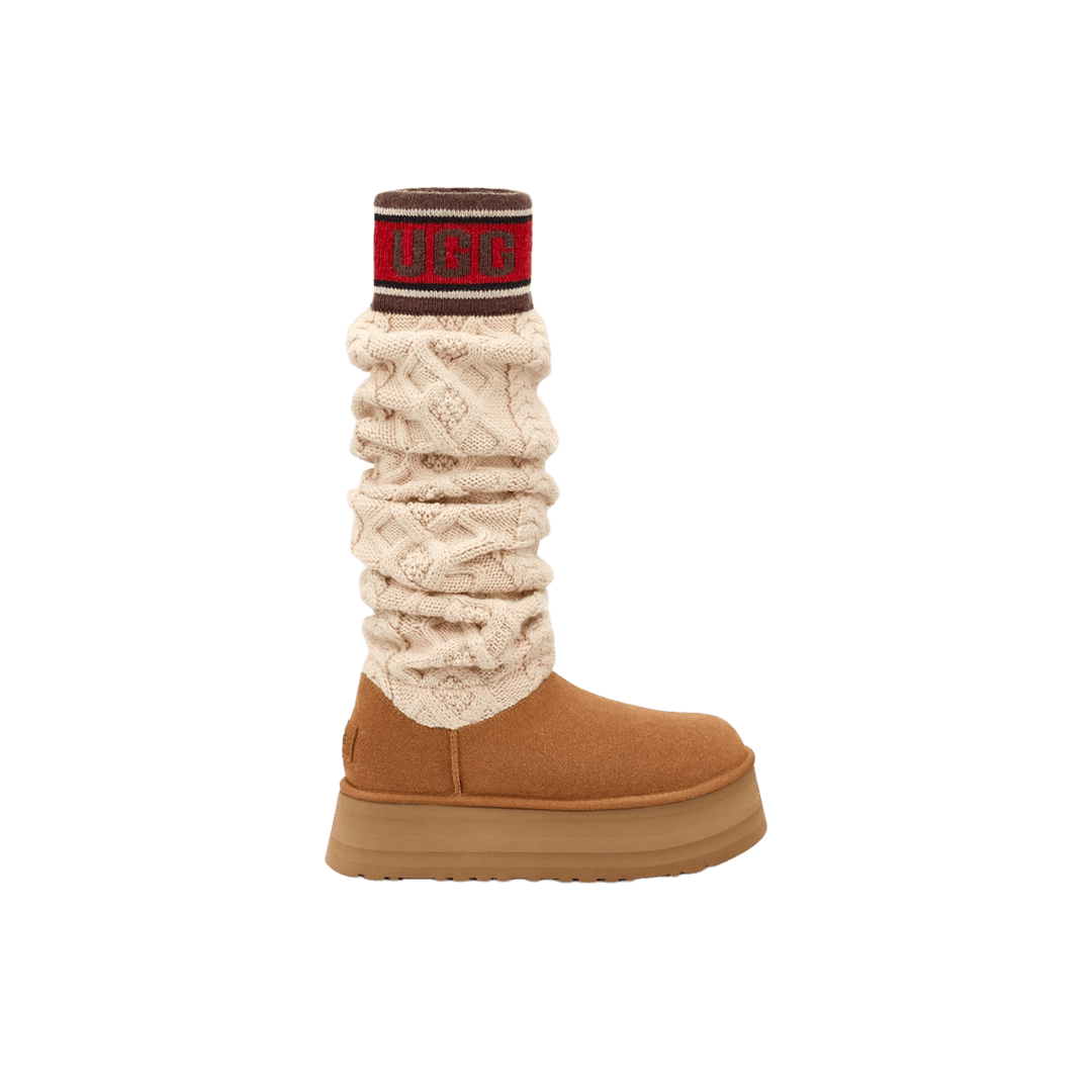 (W) UGG Classic Sweater Letter Tall Boots Chestnut