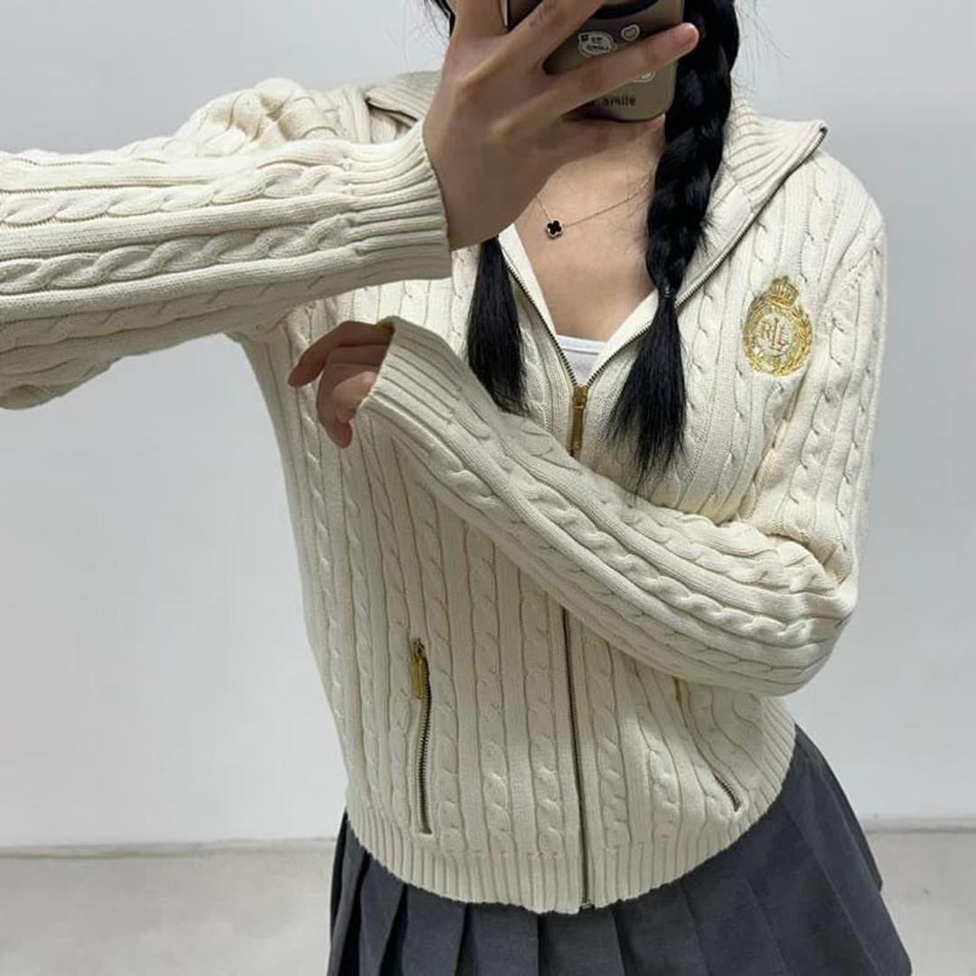 폴로 랄프로렌 y2k 아이보리 꽈배기 케이블 우먼 니트집업 희귀져지(S) | 후루츠패밀리