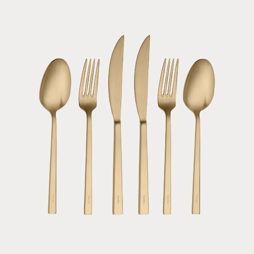 리니어 무광 샴페인 골드 양식 2인 세트 6p