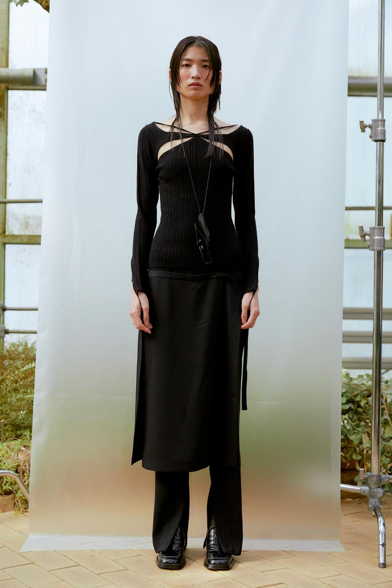 Wrap Layered Skirt Pants (BLACK)