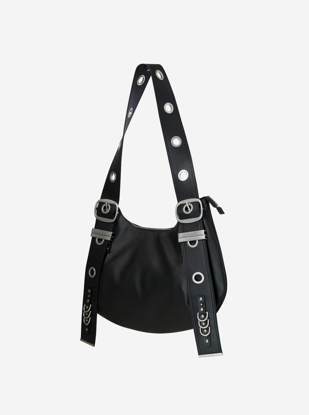BELLA WIDE STRAP HOBO BAG BLACK