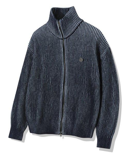 지퍼 니켈 투 톤 니트 가디건 (블루)