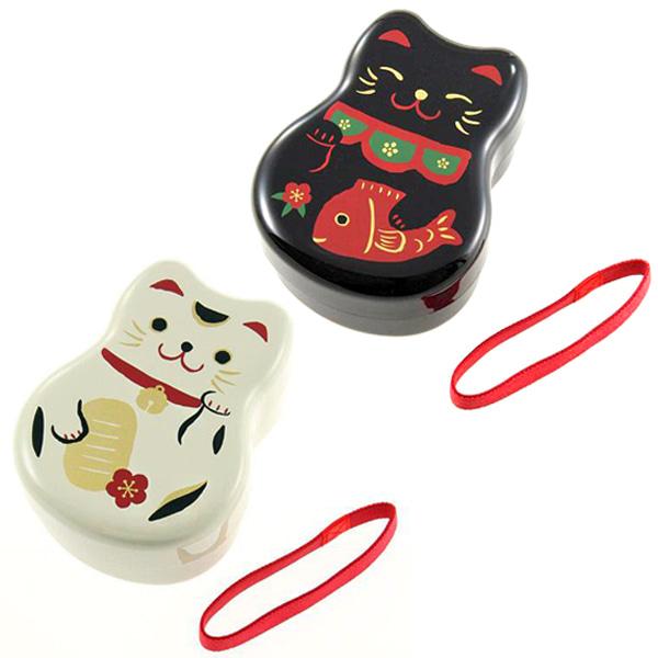 (일본) 마네키네코 고양이 밴드 2단 도시락통(미니포크포함 2color)