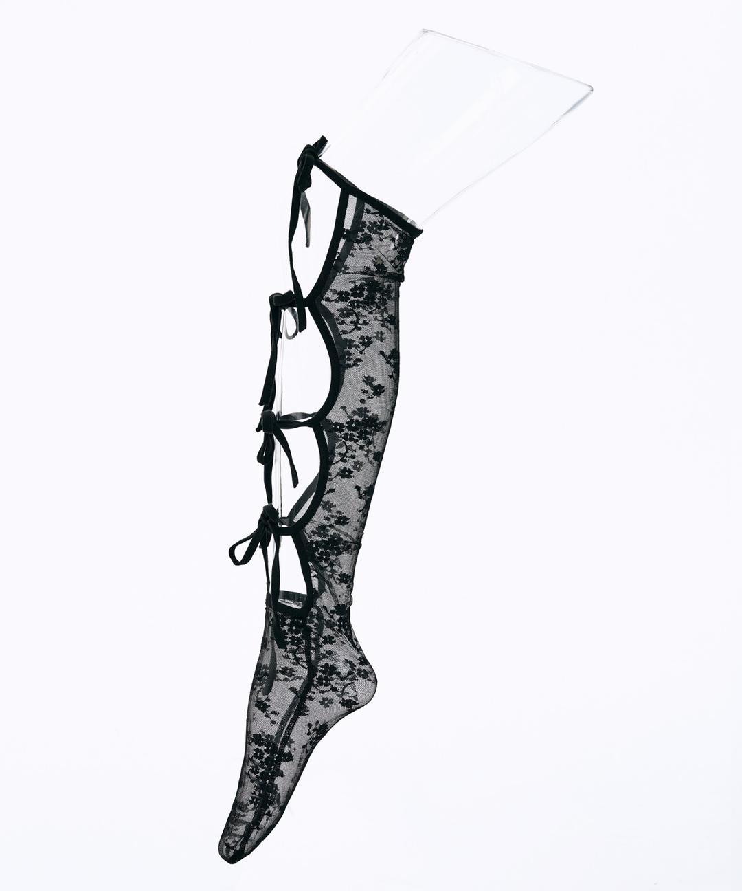(예약배송)New ribbon string lace socks _Black