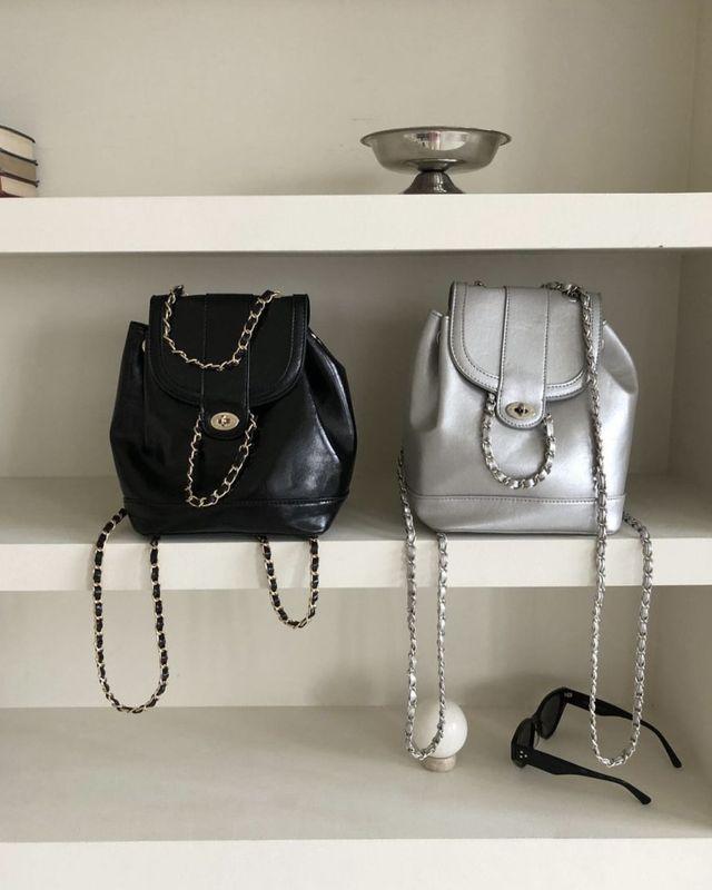 25 실버 블랙 천연 소가죽 미니 체인 백팩 미니백 하우아백 가죽가방 2color